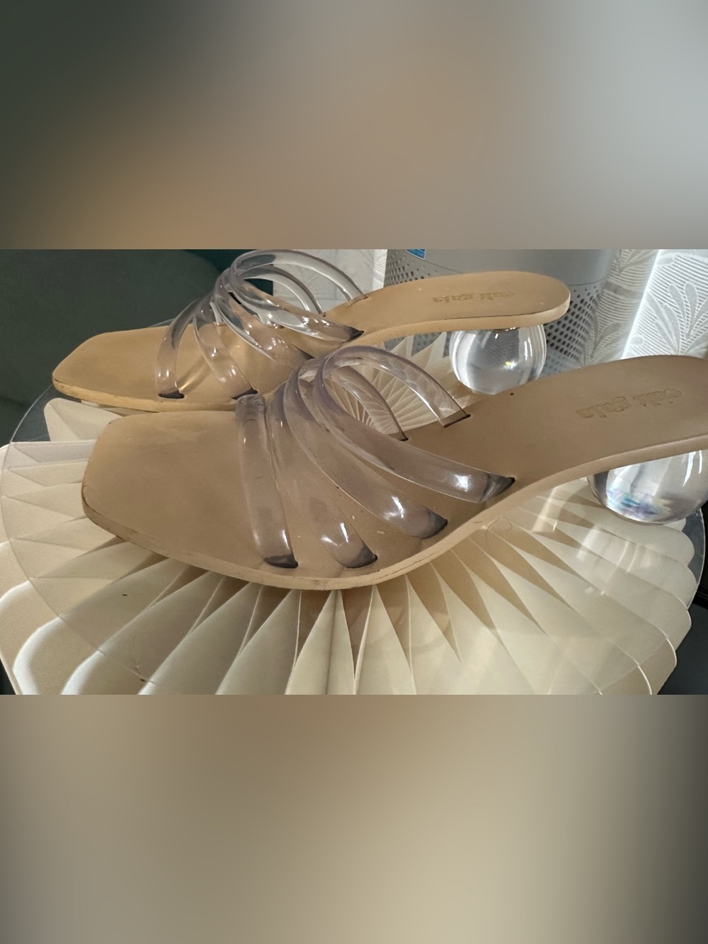 cult gaia Clear Strap Nude Mule with Lucite Heel